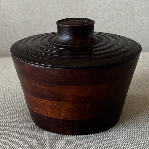 Covered Wooden Bowl Hand Turned Studio Art - Picture 4 of 11